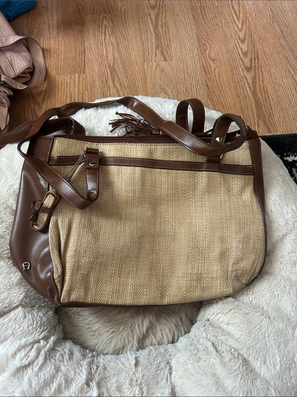 Vintage Etienne Aigner Brown and Beige Woven Shoulder Bag